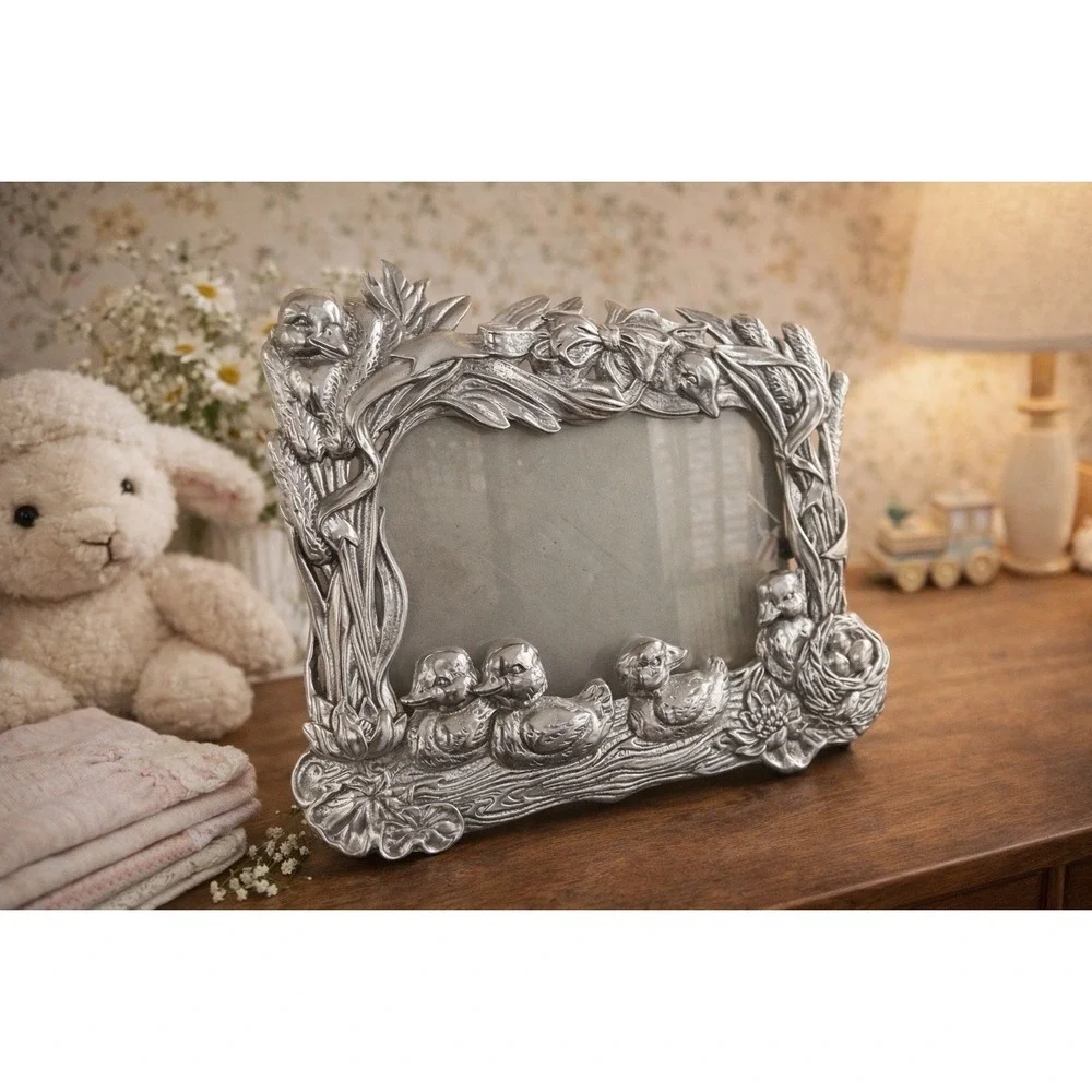 Vintage Ducklings Picture Frame Nature Baby Ducks Bow Nursery Decor Cottagecore